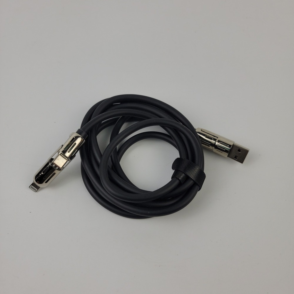 Black 3-in-1 Multi Charging Cable 180 Degree Rotating USB-C Lightning 80 Inch